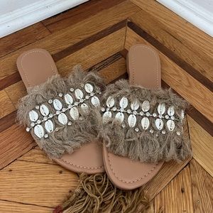 Pearl Shell Rhinestone Slip on Sandals